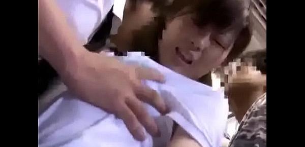  schoolgirl getting her tits rubbed pussy rubbed with cock by business man on the train